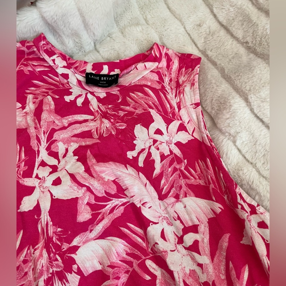 Lane Bryant 14/16 Hot Pink White Tropical Tunic Sleeveless Vacation Cruise Beach